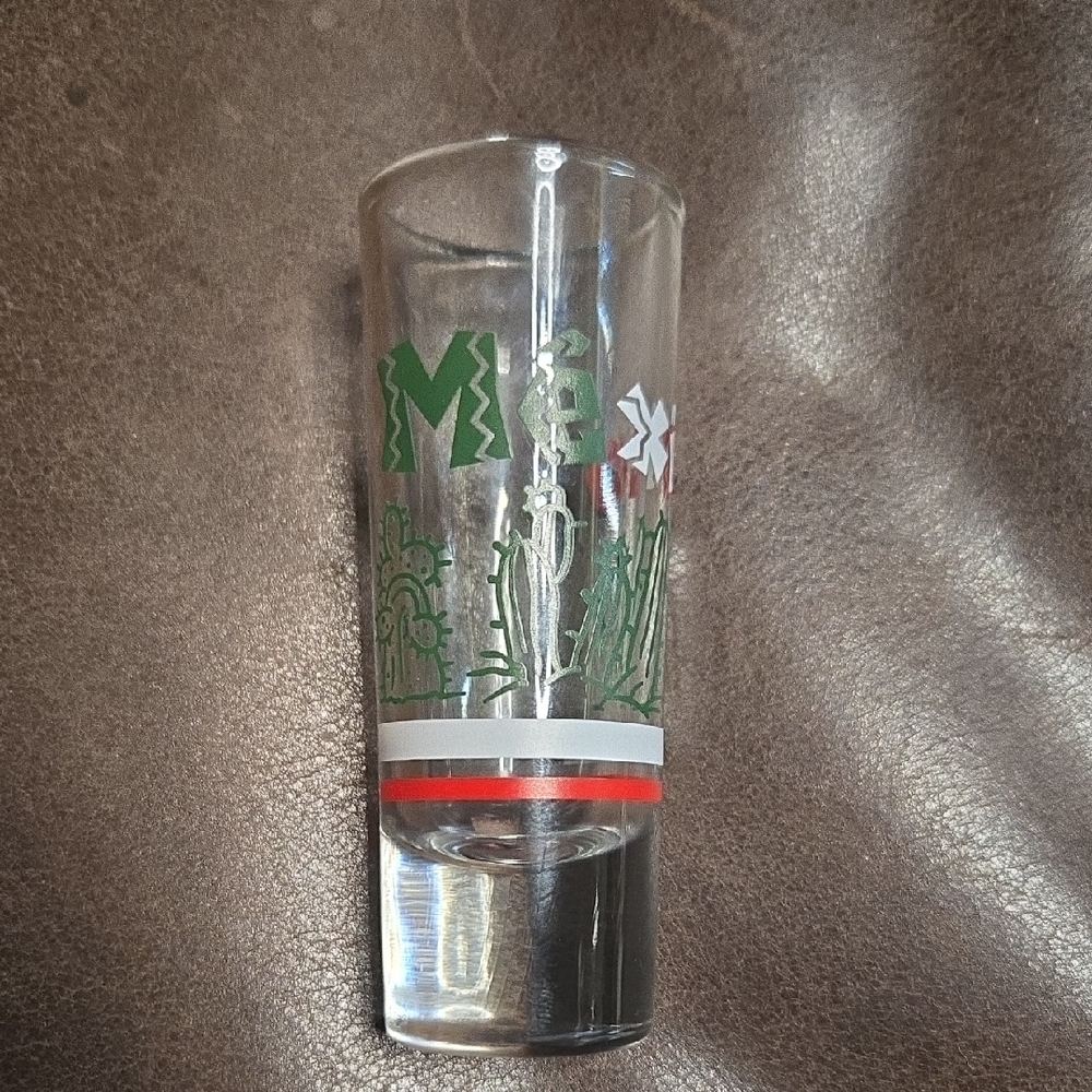 Crisa Mexico Decorative Glass Shot Glass with Green and Red Accents